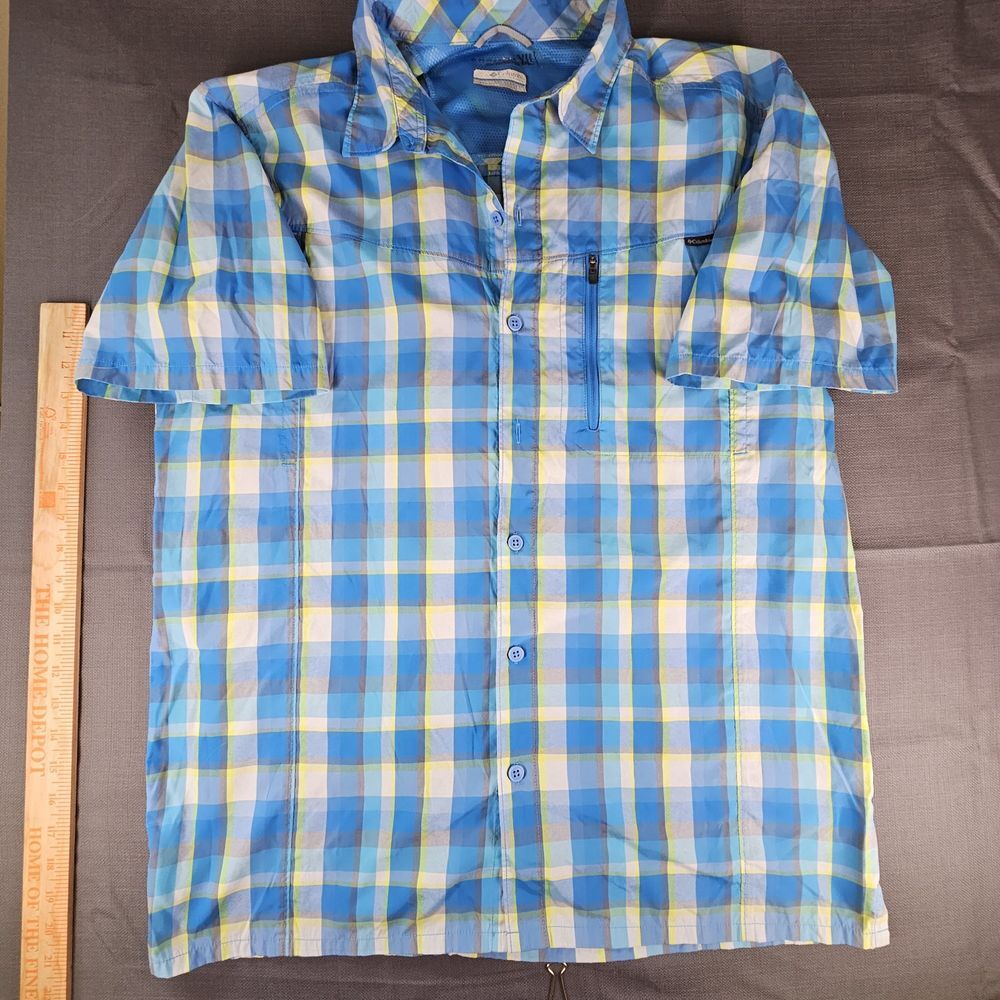 Columbia Omni-Shade Vented Short sleev Blue/Yellow Plaid Button‎ Up  Large